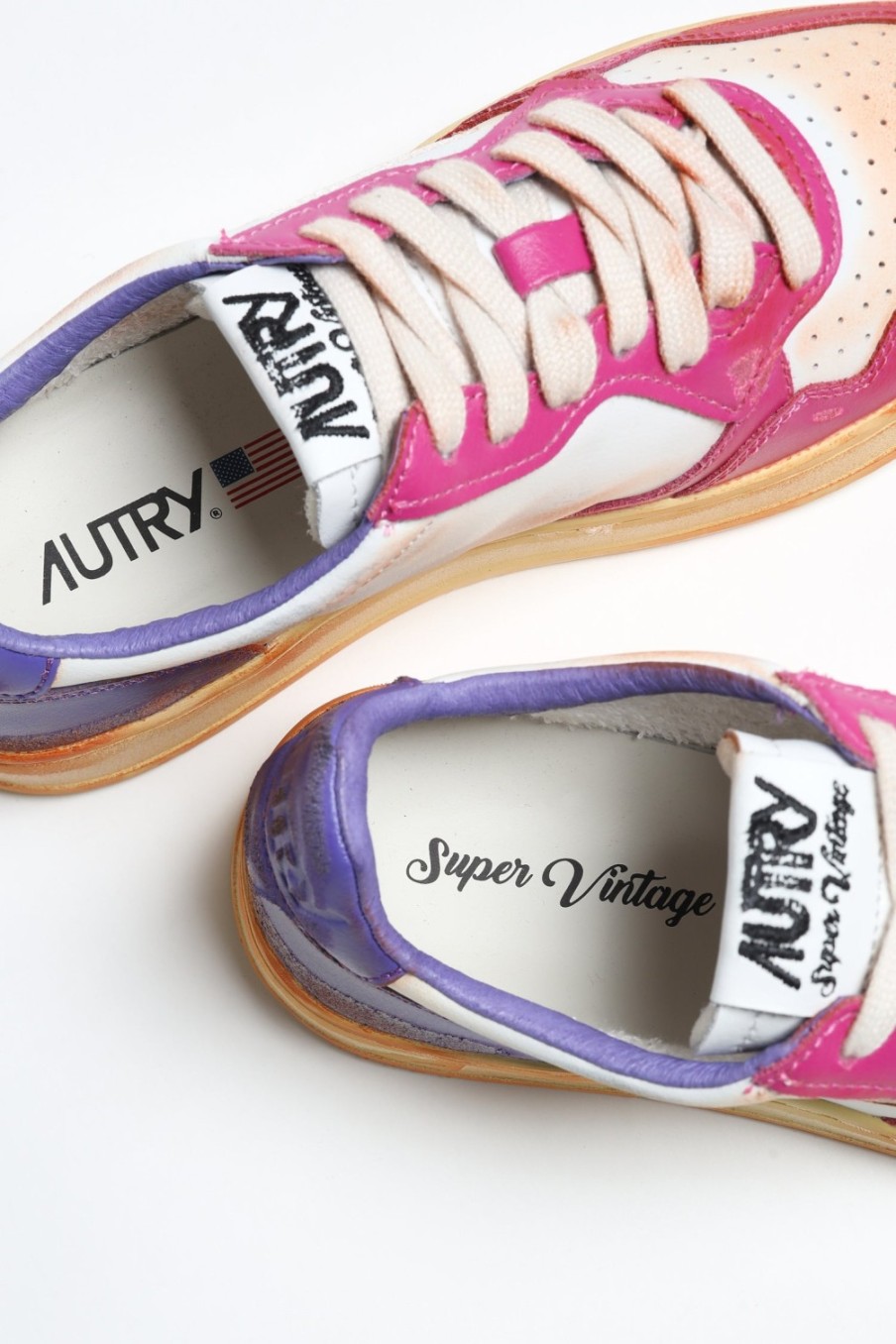 Chaussures Autry | Baskets Super Vintage En Blanc/Rose/Rouge