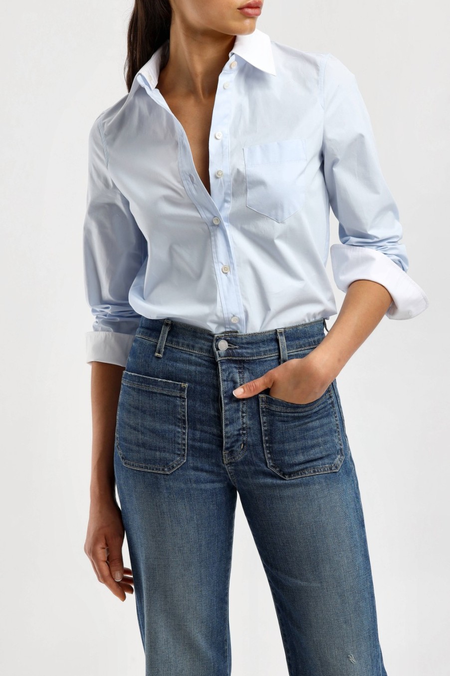 Vetements Tory Burch | Blouse En Crisp Blue/Blanc