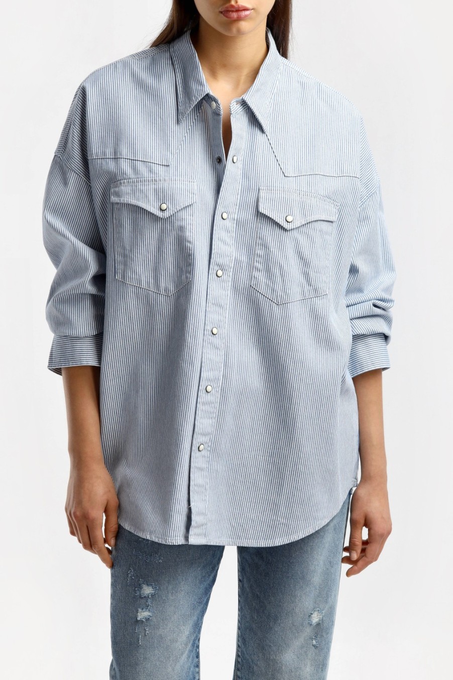 Vetements Denimist | Blouse Cowboy En Ecru Railroad Stripe